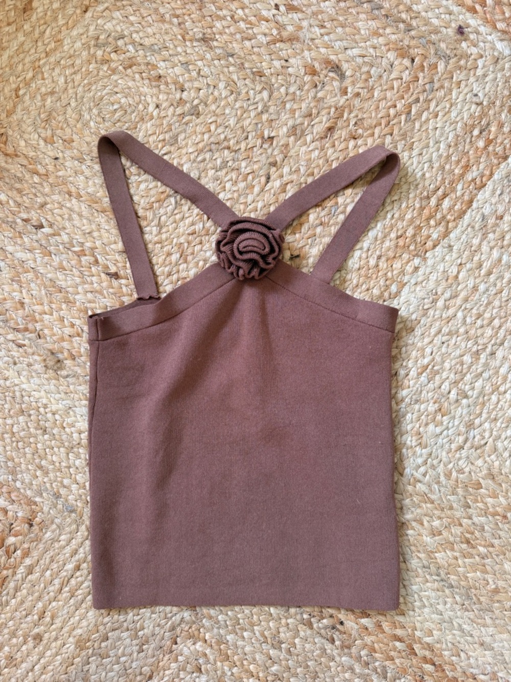 Listicle Mauve-Brown Knit Tank with Crossback Straps